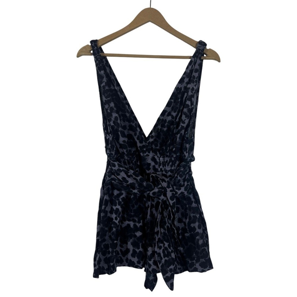 Free People Black & Charcoal Printed Deep V Romper